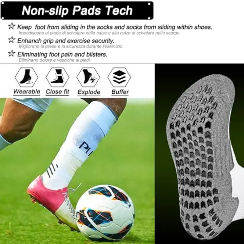 HIKERHEAVENLAR Bianchi Calzini Calcio Antiscilolo Grip Uomo Calzini Grip Donna Pilates Cotone Calzino Sportivi Yoga miniatura 3
