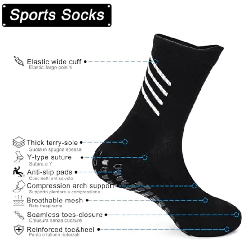 HIKERHEAVENLAR Neri Calzini Calcio Antiscilolo Grip Uomo Calzini Grip Donna Yoga Cotone Sportivi Pilates Basketball miniatura 2