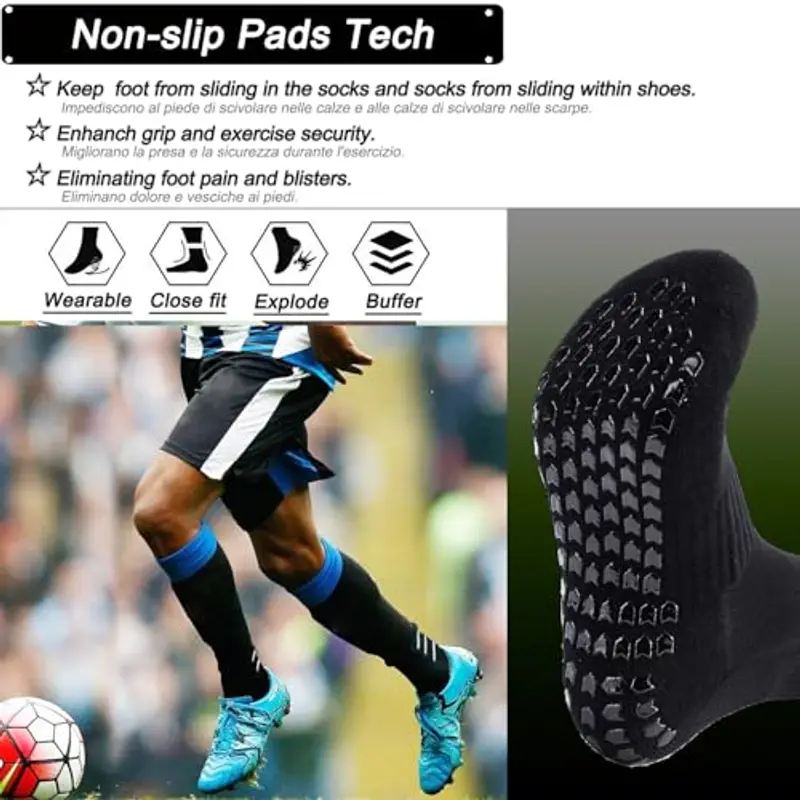 HIKERHEAVENLAR Neri Calzini Calcio Antiscilolo Grip Uomo Calzini Grip Donna Yoga Cotone Sportivi Pilates Basketball miniatura 3