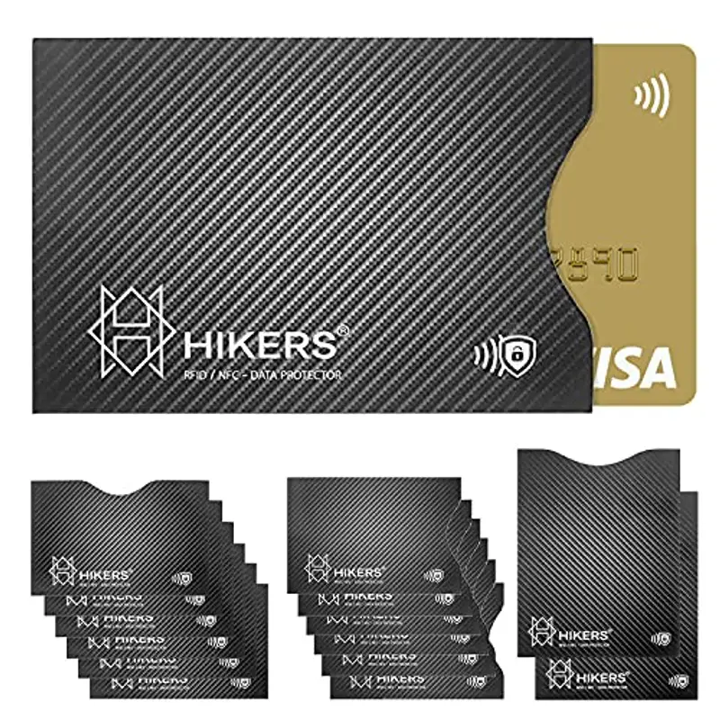 HIKERS Carta di blocco RFID/NFC Protezione per carta di credito contactless, carte bancaria, pasaporto, carta bancomat (Pack 12 Custodie Blocco RFID) miniatura 2