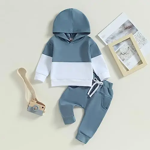 Himllauen Compleiti Felpa Bambini Neonati Vestiti Felpa con Cappuccio + Pantaloni Due pezzi Vestiti Neonato Set 0 miniatura 2