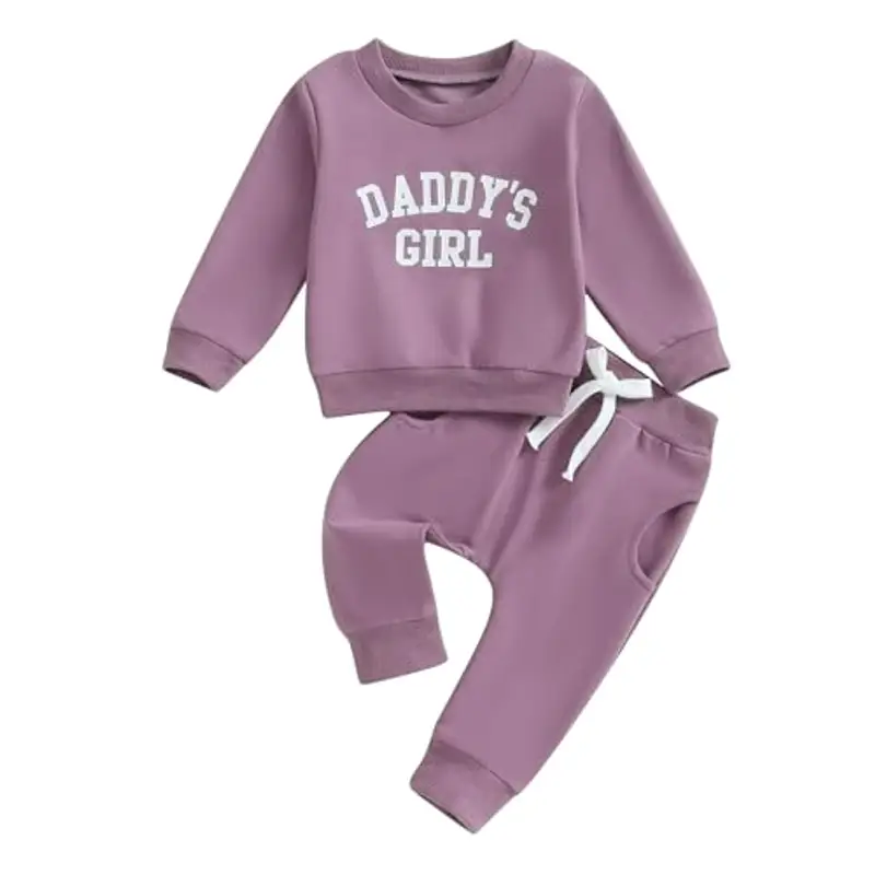 Himllauen Vestiti per Bambina Felpa Manica Lunga+ Pantaloni Due Pezzi Completini Bimba Daddy's Girl Set di Tuta Carina per Bambine (A Viola 2, 2-3 anni)