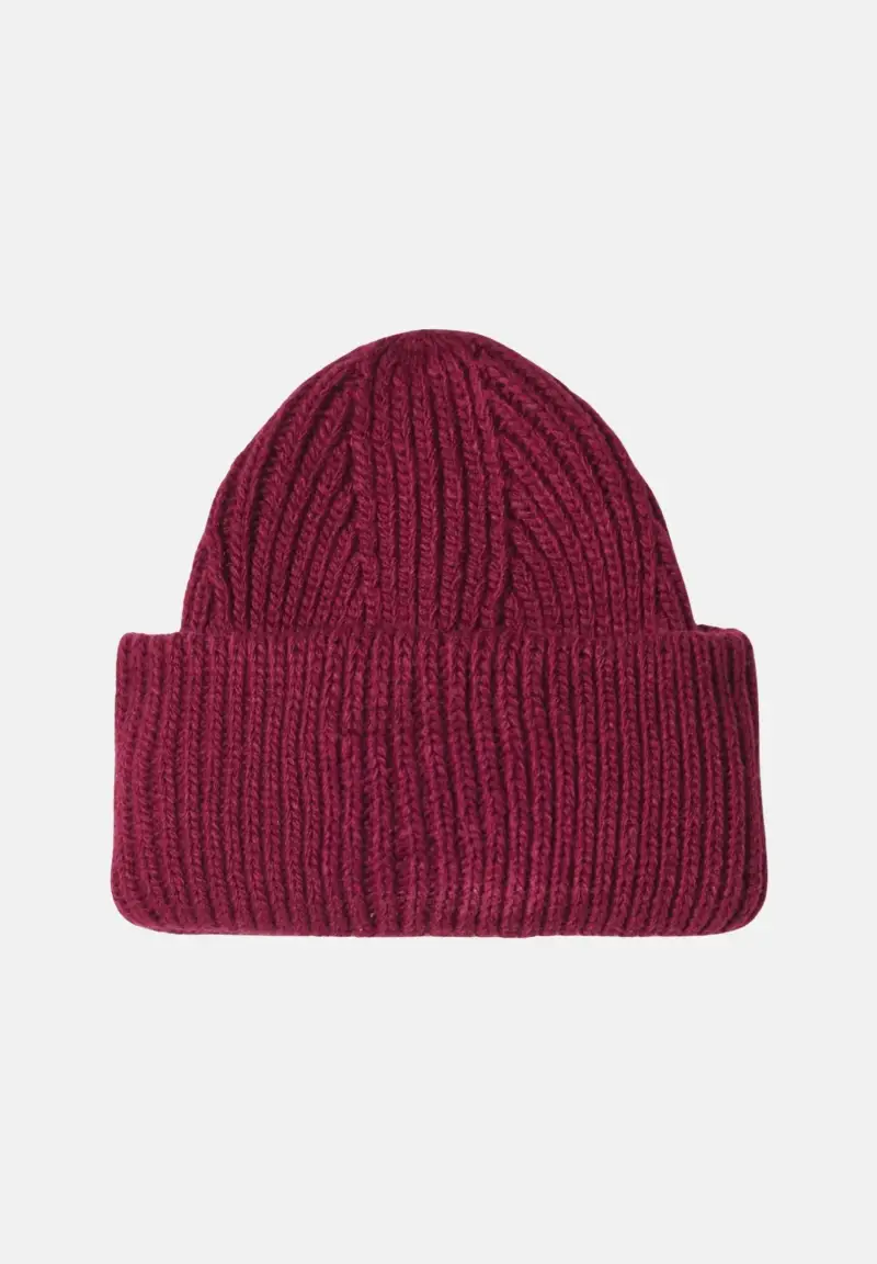 Berretto di lana bordeaux da donna con patch logo miniatura 2