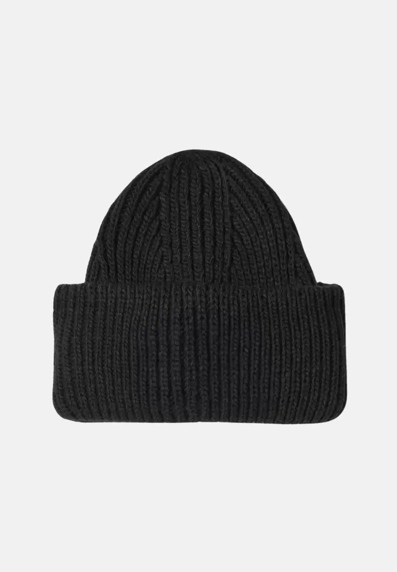 Berretto di lana nero da donna con patch logo miniatura 2