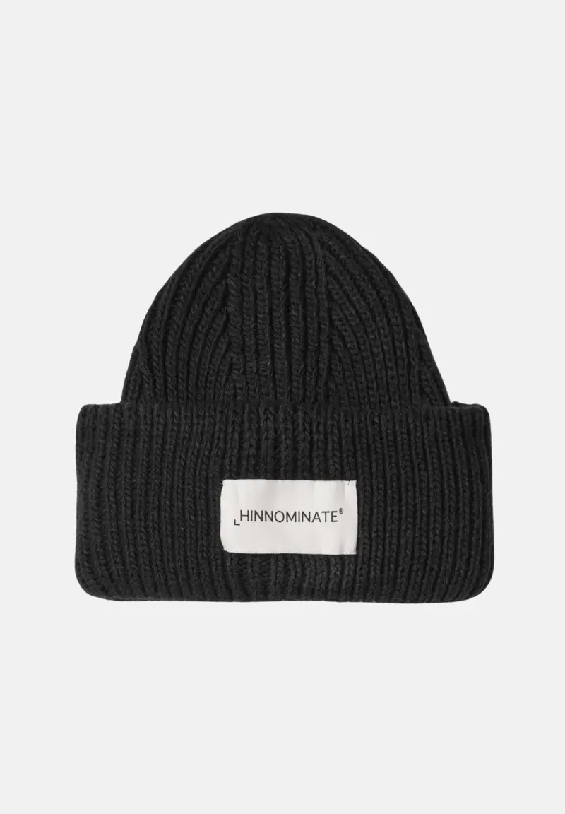 Berretto di lana nero da donna con patch logo