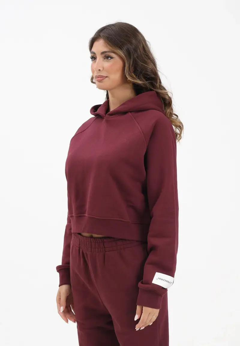 Felpa con cappuccio bordeaux da donna rifinita da patch logo