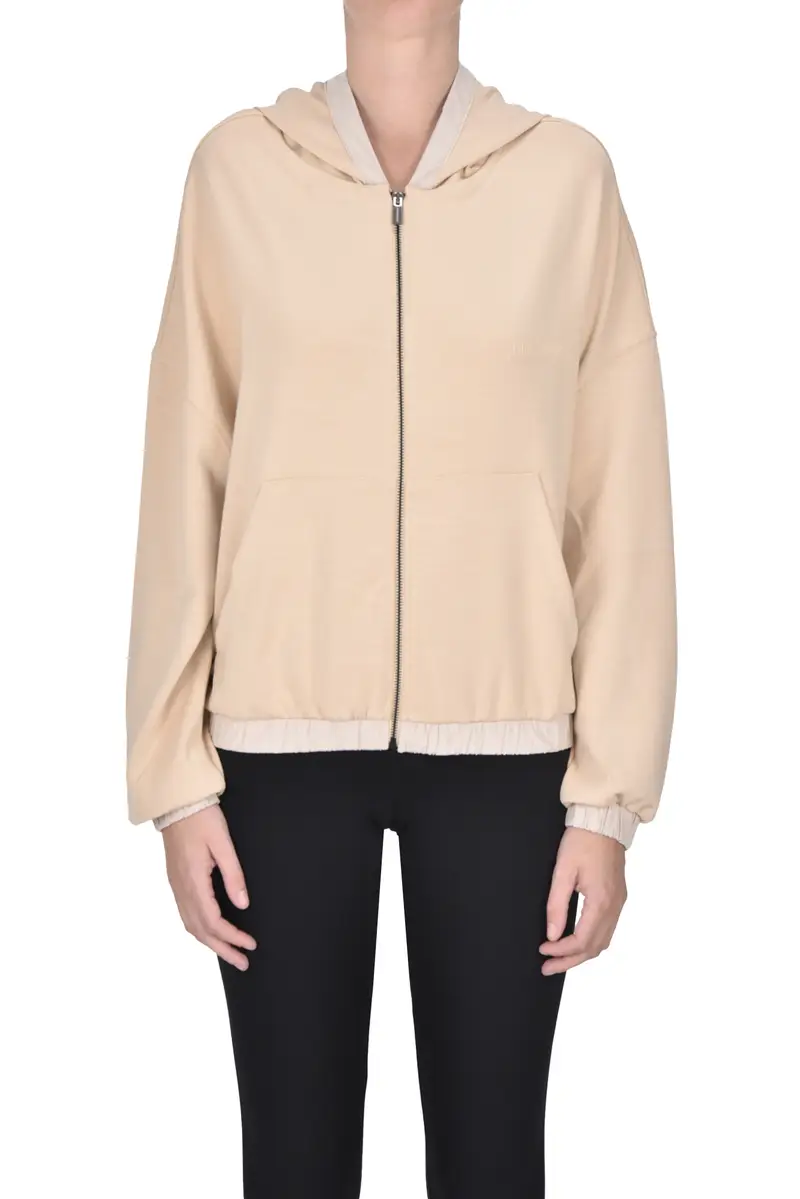 Felpa con zip e cappuccio Beige