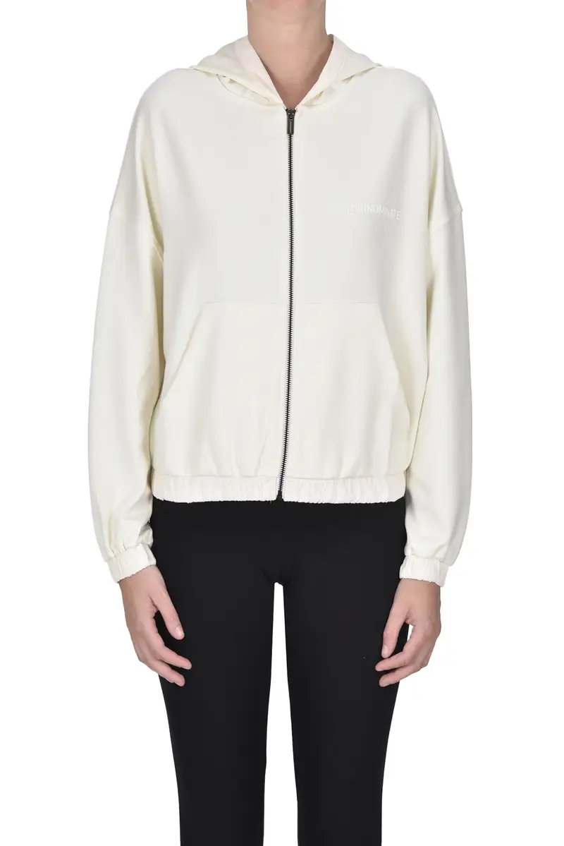 Felpa con zip e cappuccio Crema