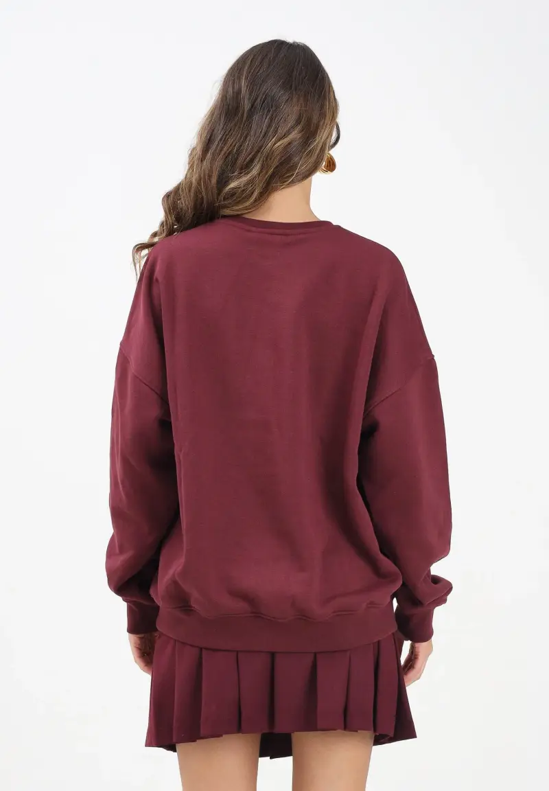Felpa girocollo bordeaux da donna stile college miniatura 3