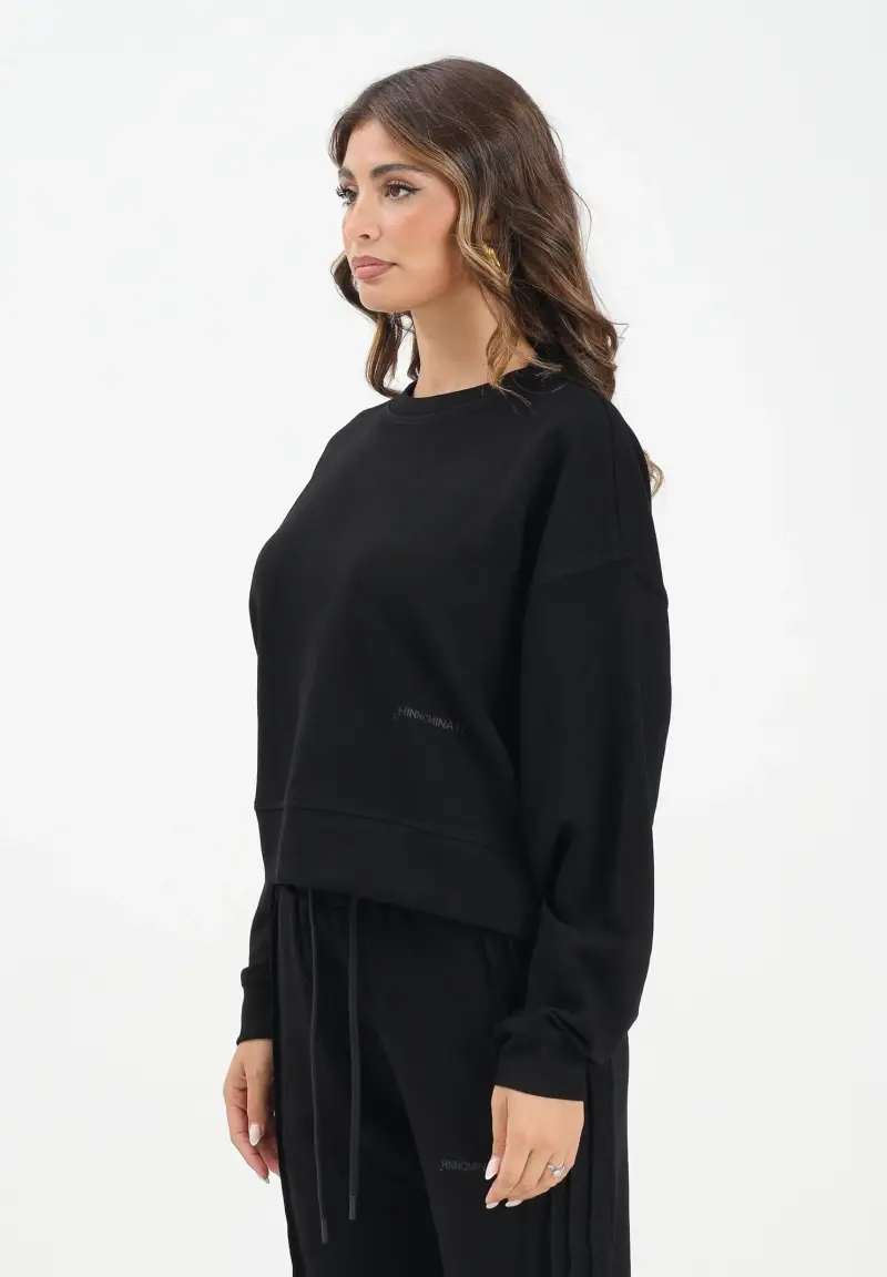 Felpa girocollo nera da donna con logo