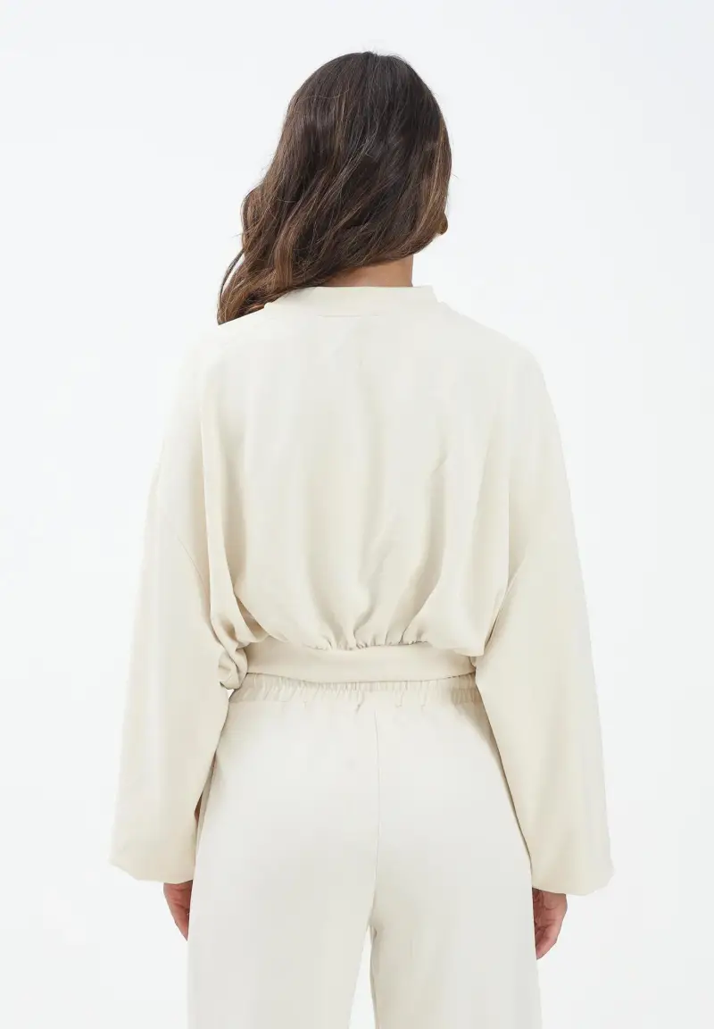 Felpa girocollo panna da donna miniatura 3