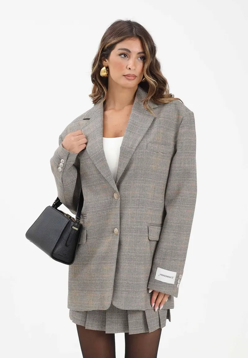 Giacca beige da donna con motivo principe di galles miniatura 2