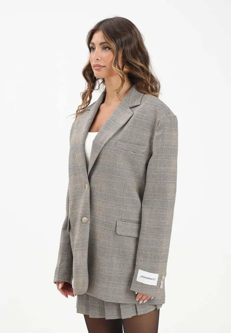 Giacca beige da donna con motivo principe di galles