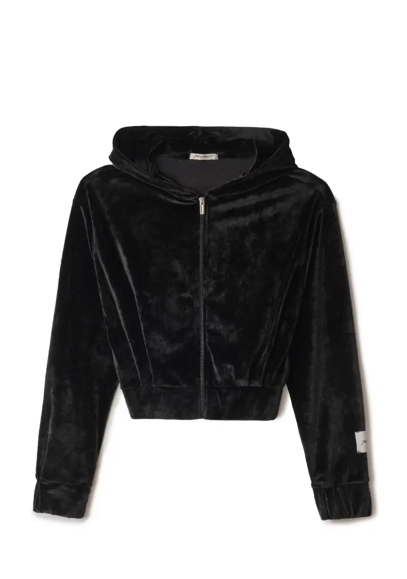 Hinnominate Giacca Donna Nero in Ciniglia con Cappuccio
