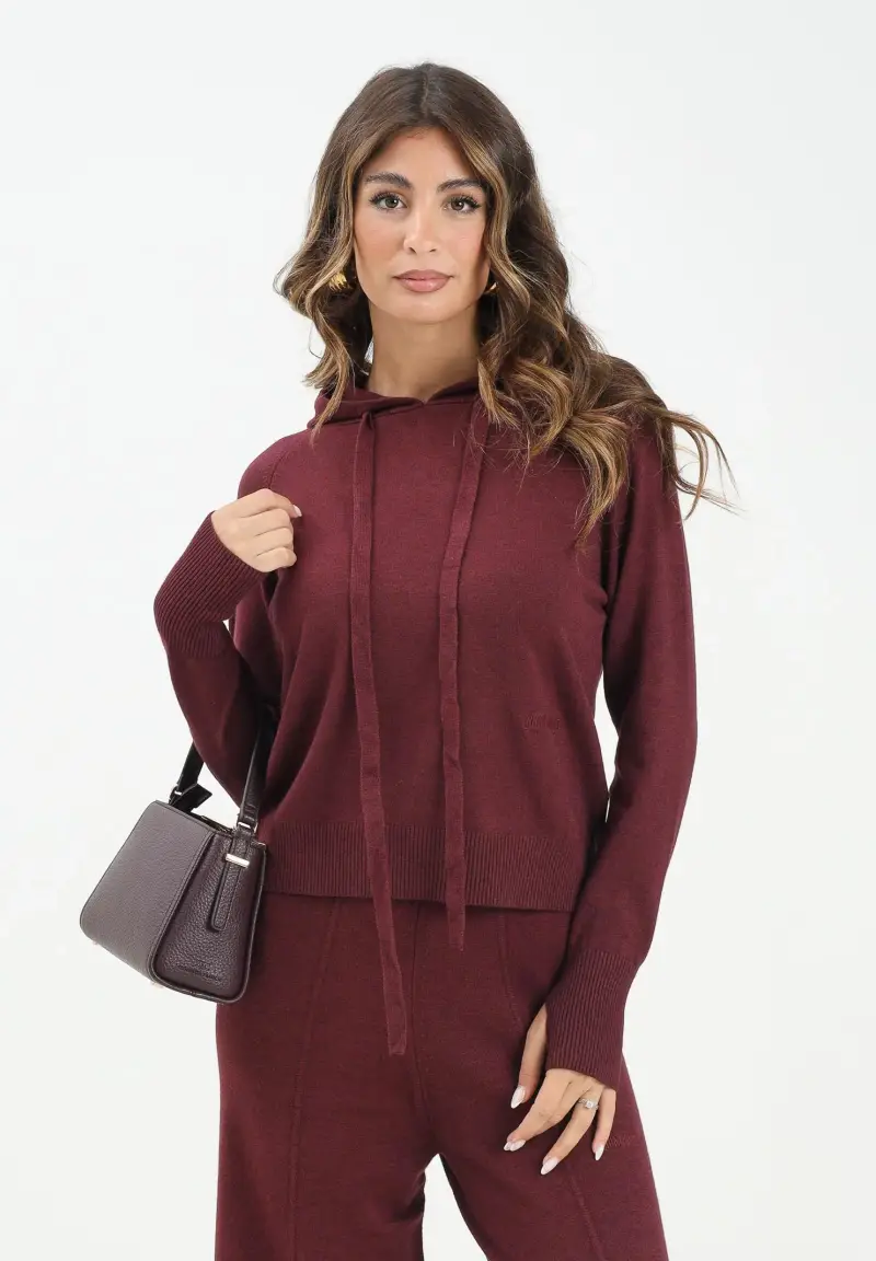 Maglia con cappuccio bordeaux da donna miniatura 2