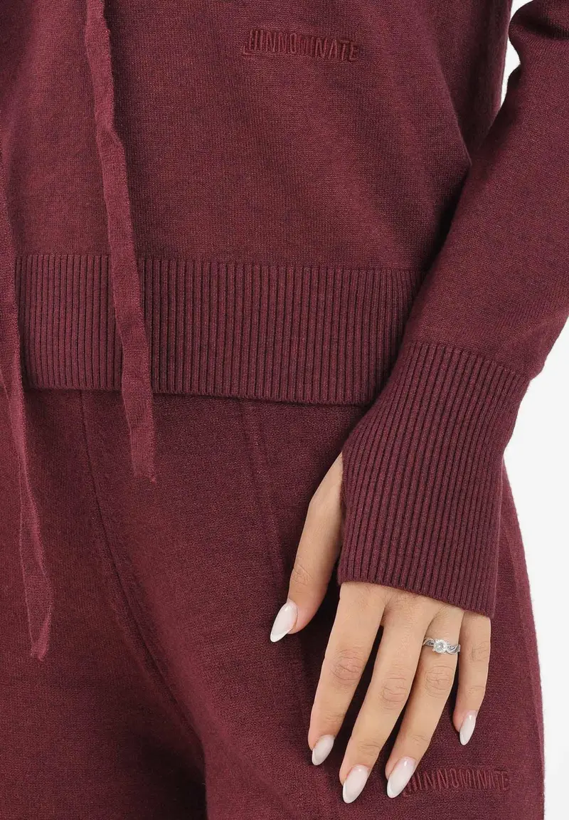 Maglia con cappuccio bordeaux da donna miniatura 3