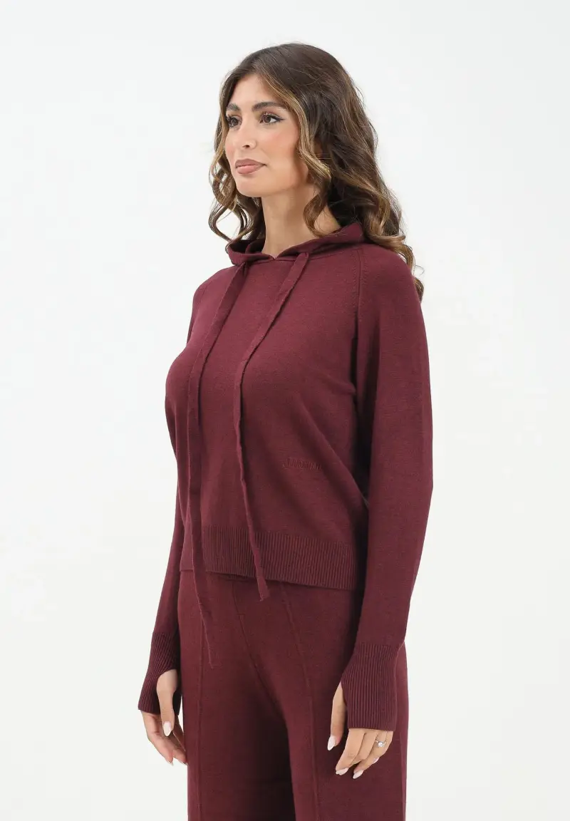 Maglia con cappuccio bordeaux da donna
