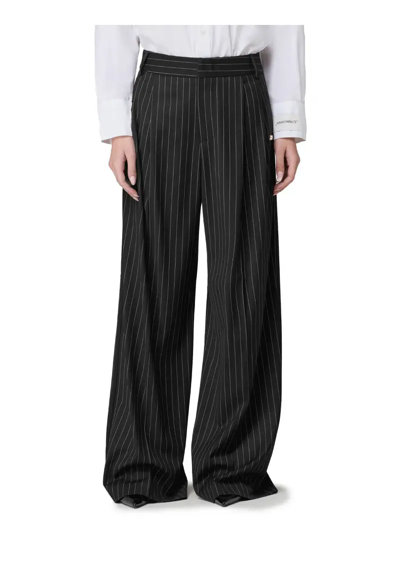 Hinnominate Pantalone Tailleur Donna Nero a Righe miniatura 3