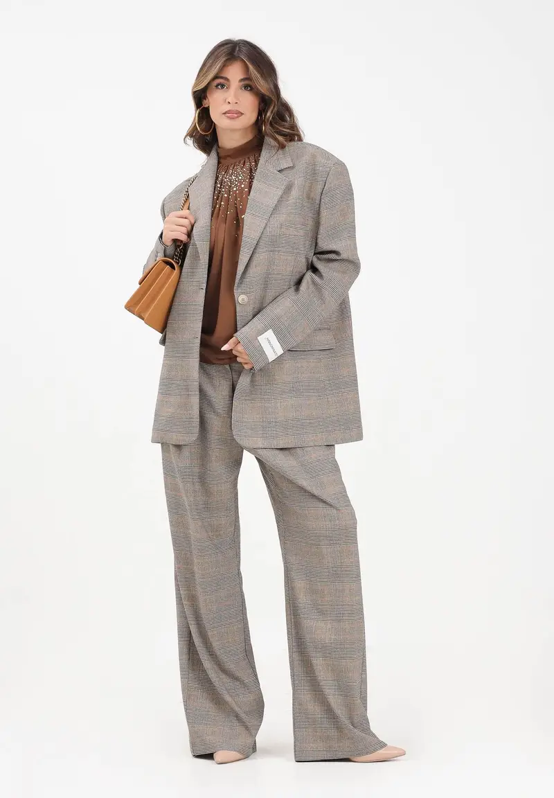 Pantalone elegante beige da donna con fantasia Principe Di Galles miniatura 2