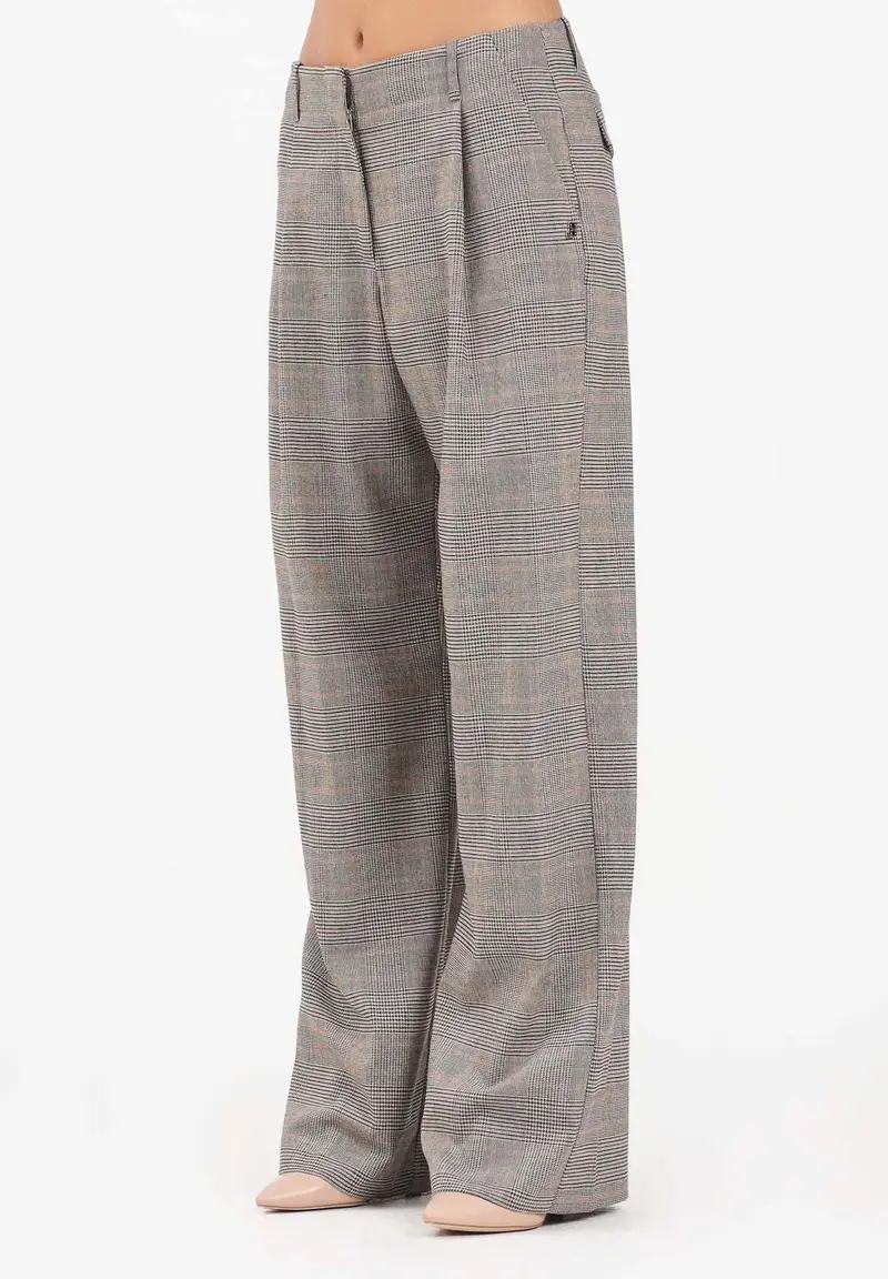 Pantalone elegante beige da donna con fantasia Principe Di Galles