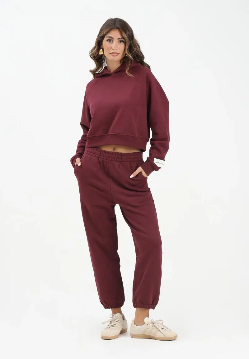 Pantalone sportivo bordeaux da donna con logo miniatura 2