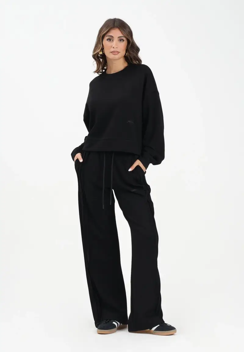 Pantalone sportivo nero da donna con nervature laterali miniatura 2