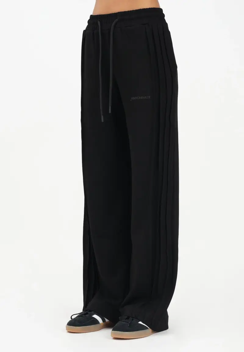 Pantalone sportivo nero da donna con nervature laterali