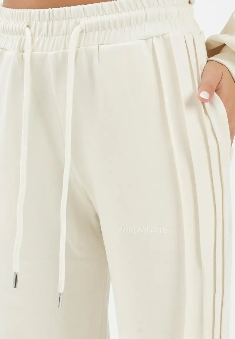 Pantalone sportivo panna da donna con nervature laterali miniatura 3