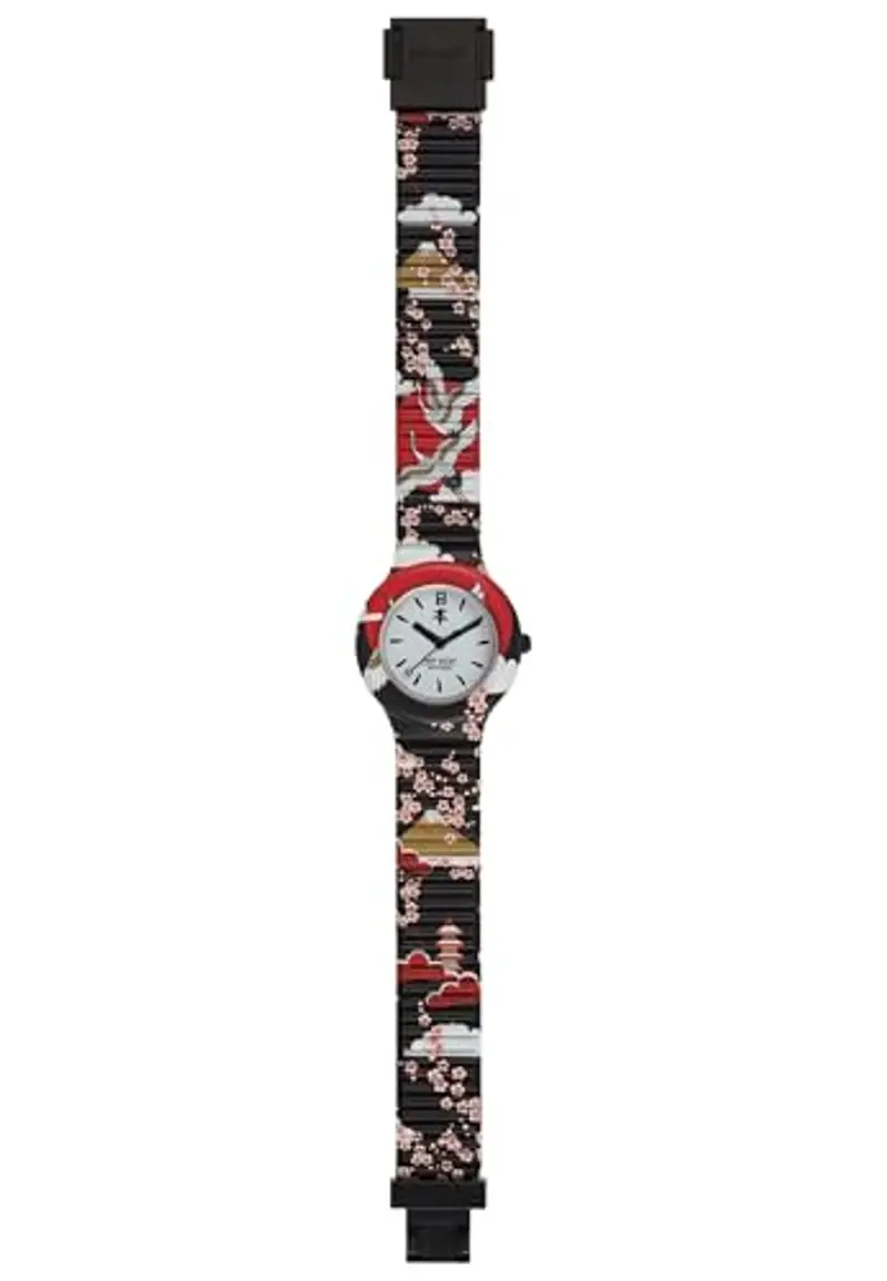Hip Hop, Collezione I Love Japan, Orologio Donna Black, Cinturino in Silicone Intercambiabile, Pratica Chiusura, Cassa 32mm, Movimento al Quarzo, Resistente all'Acqua, Lunghezza Regolabile, Multicolor