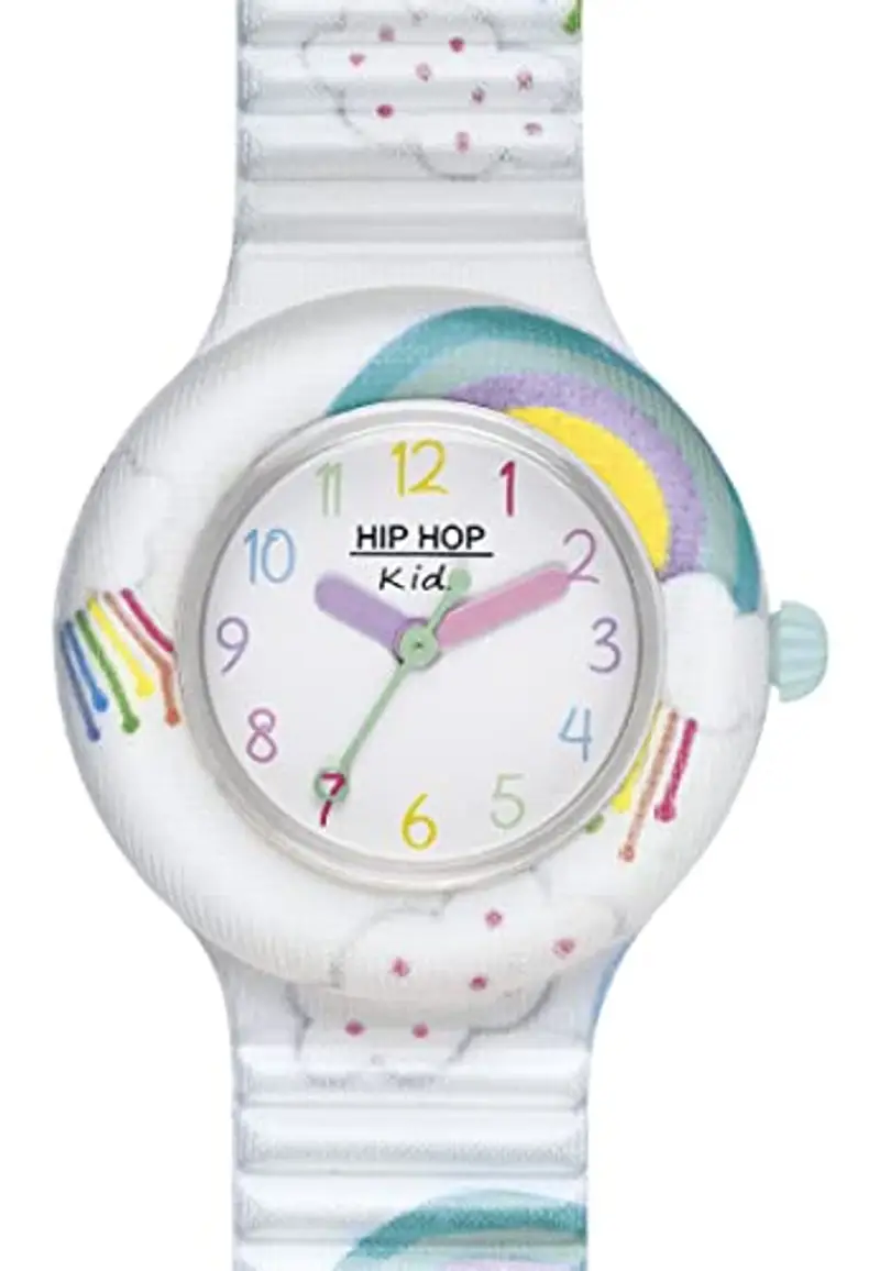HIP HOP, Collezione Kids Fun, Orologio Bambini Rainbow Sky, con Cinturino Intercambiabile in Silicone e Tessuto, Pratica Chiusura, Indici Multicolore, Sfere Lilla, Rosa e Verde, Cassa 28 mm miniatura 2