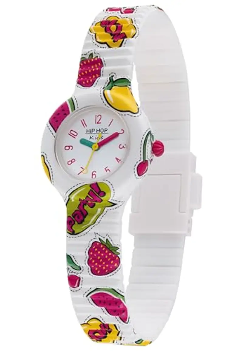 HIP HOP Orologio Solo Tempo Kids Fun, Orologio per Bambini Bianco con Stampa Frutta e Cinturino in Silicone Morbido Resistente all'Acqua HWU1036