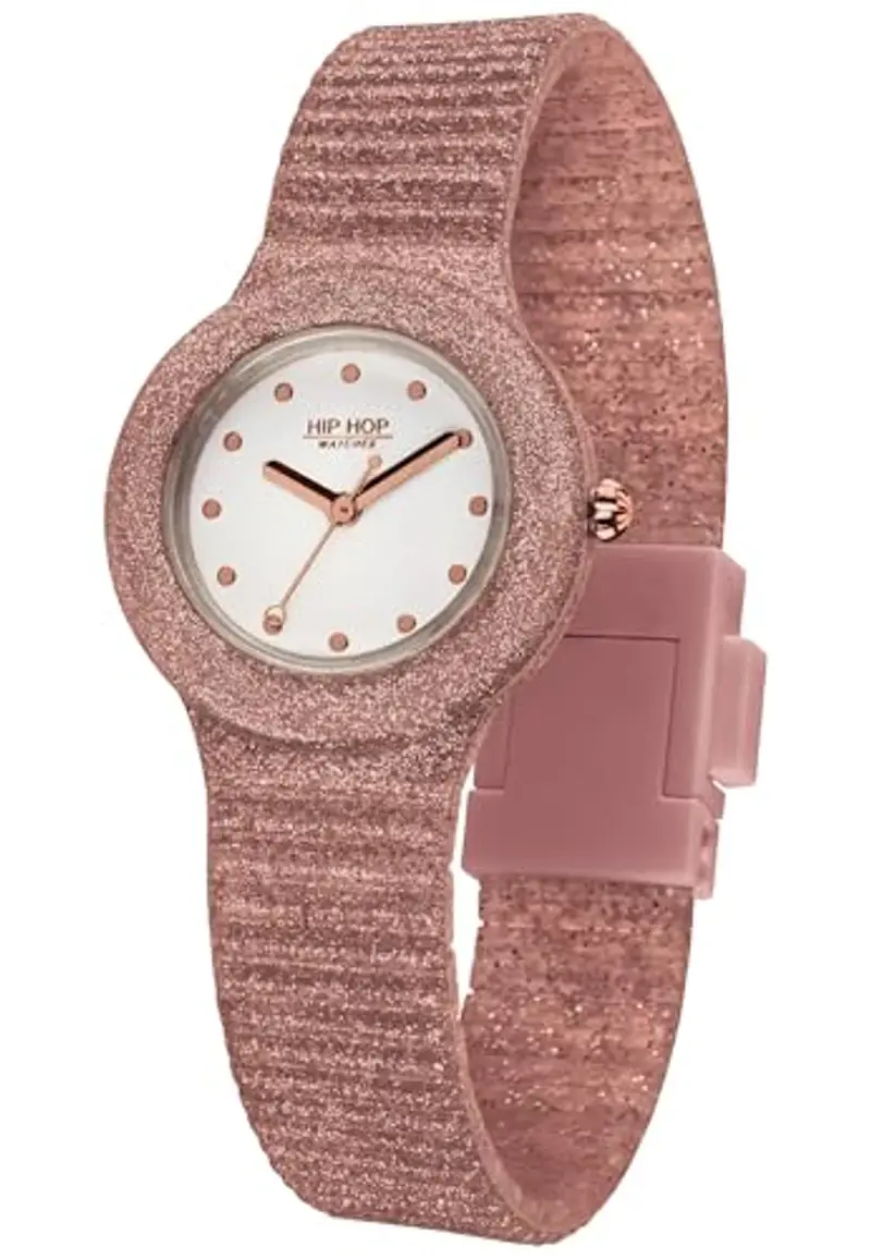 HIP HOP Orologio Solo Tempo Rose Gold Sparkling Mania per Donna e Bambina Completamente Glitterato in Silicone Morbido Resistente all'Acqua HWU0969