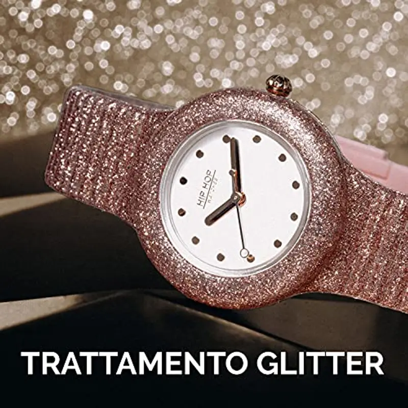 HIP HOP Orologio Solo Tempo Rose Gold Sparkling Mania per Donna e Bambina Completamente Glitterato in Silicone Morbido Resistente all'Acqua HWU0969 miniatura 3