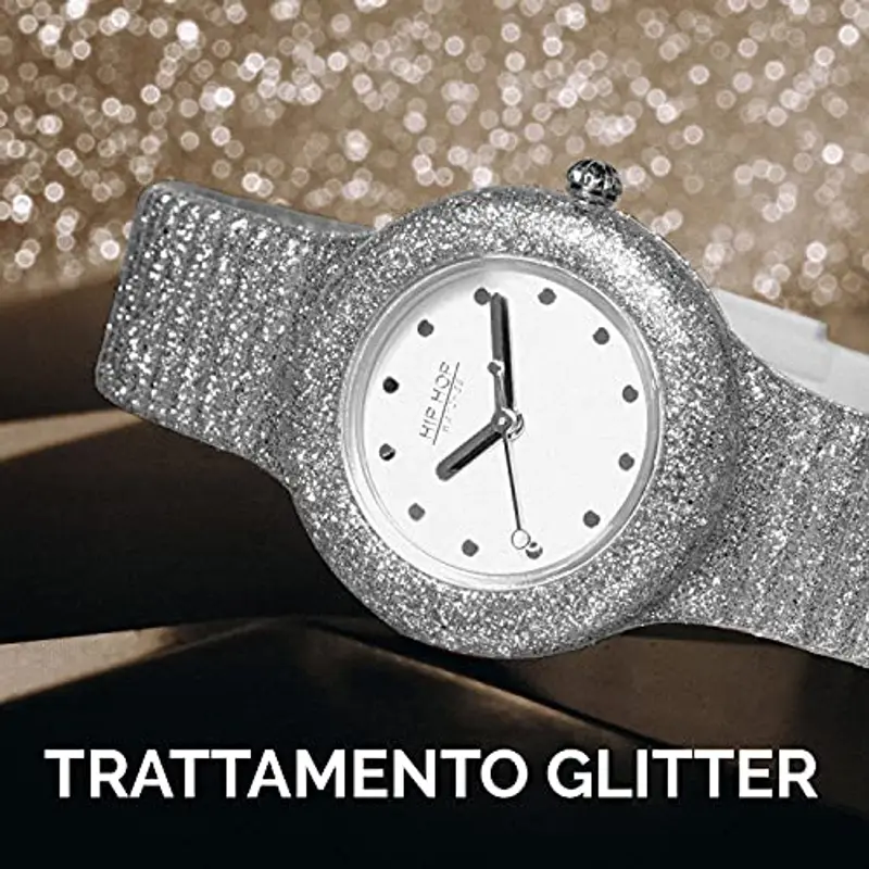 HIP HOP Sparkling Mania, Orologio Donna Glitterato Argento, Cinturino Morbido in Silicone Resistente all'Acqua HWU0967 miniatura 3