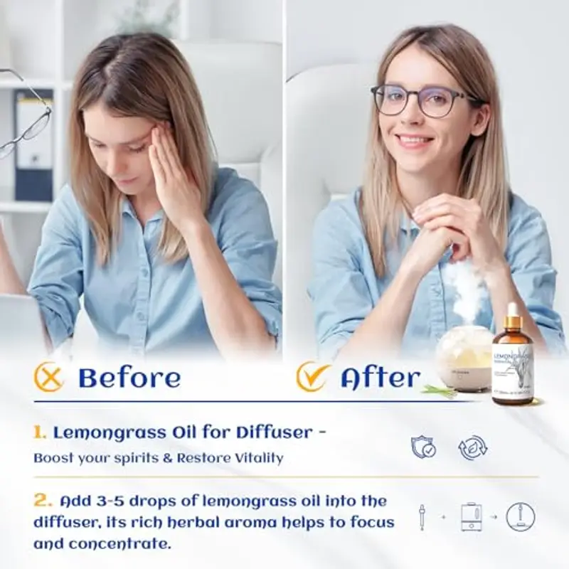 HIQILI 100ML Olio Essenziale Di Lemongrass, 100% Oli Naturali Puri Non Diluiti miniatura 3