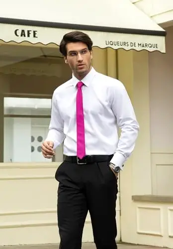 HISDERN Cravatta da Uomo Sottile Rosa Tinta Unita per Matrimonio e Lavoro miniatura 2