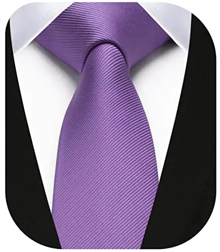 HISDERN Cravatta da Uomo Sottile Viola Tinta Unita per Matrimonio e Lavoro miniatura 3