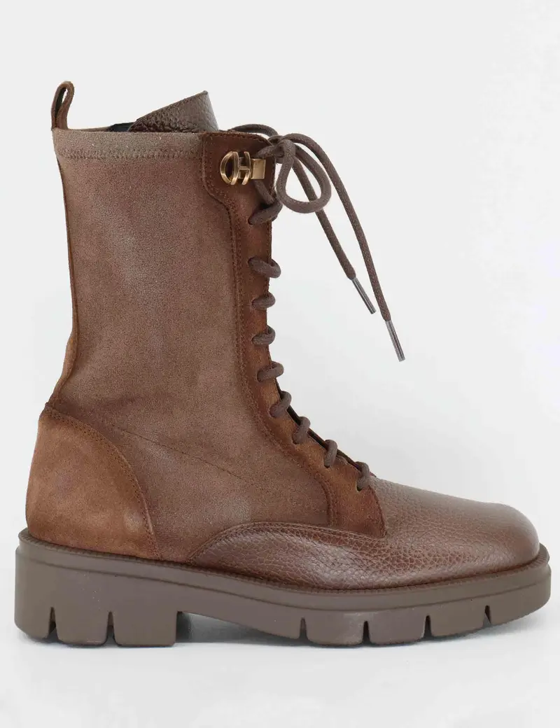 Anfibi in pelle e tessuto marrone Donna HI254234 C004