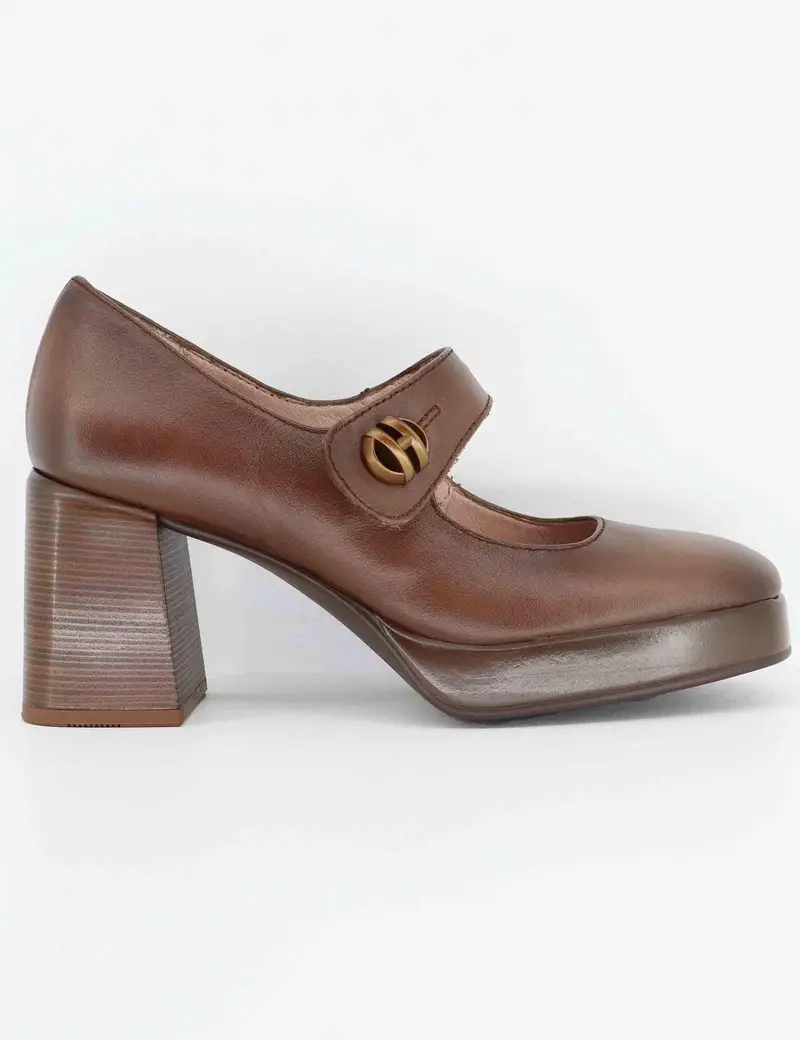 Decollete in pelle marrone con cinturino Donna HI254305 C007