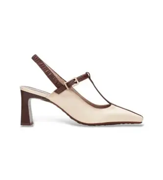 per donna BHV264675 Scarpe in pelle con cinturino a T color bianco sporco (36), Beige, 5 a 8cm, Fibbia, Casual, Da sera, Classic