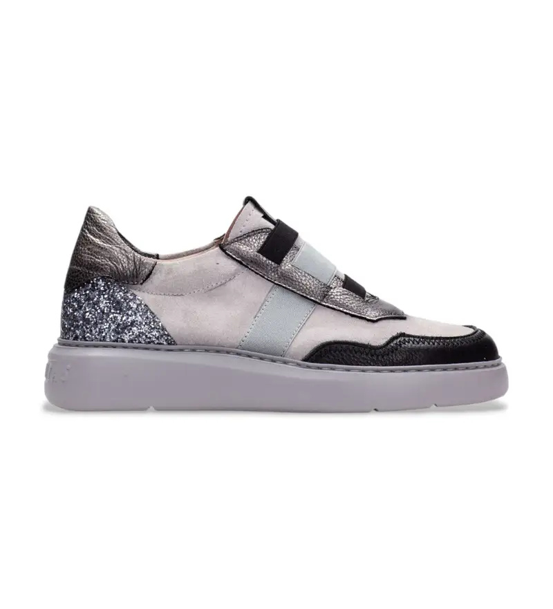 per donna. CHI243651 Sneakers in pelle glitterata grigia (37), Basso, Nessuno, Casual, Grigio