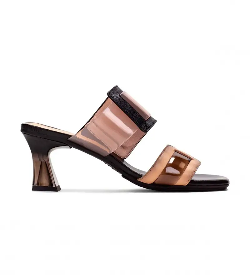 Hispanitas Sandali Greta in Pelle e Vinile Nera con Tacco