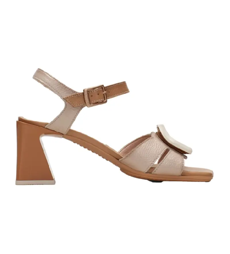 per donna CHV243272 Sandali in pelle di Maiorca beige -Altezza tacco 6,5 cm- (40), Marrone, 5 a 8cm, Fibbia, Casual, Da sera, Gr