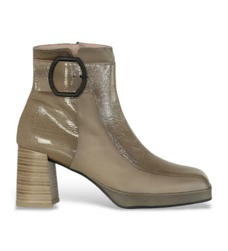 per donna. HI232294 Stivaletti in pelle tortora con punta squadrata (35), 3 a 5cm, Cerniera, Casual, Taupe