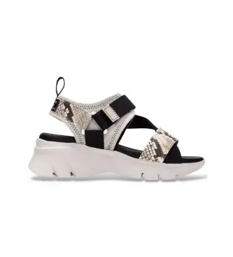 per donna HV254007 Sandali in pelle di serpente color tortora e nero (36), 3 a 5cm, Velcro, Casual, Taupe