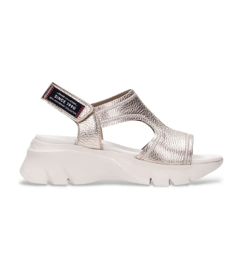 per donna HV254010 Sandali in pelle Dakar oro (42), 5 a 8cm, Velcro, Casual