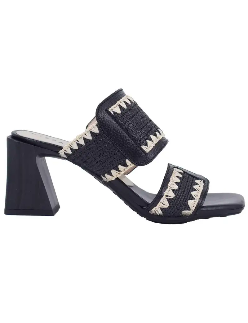 Sandali donna doppia fascia in pelle nera con tacco alto Donna HV253946 C010