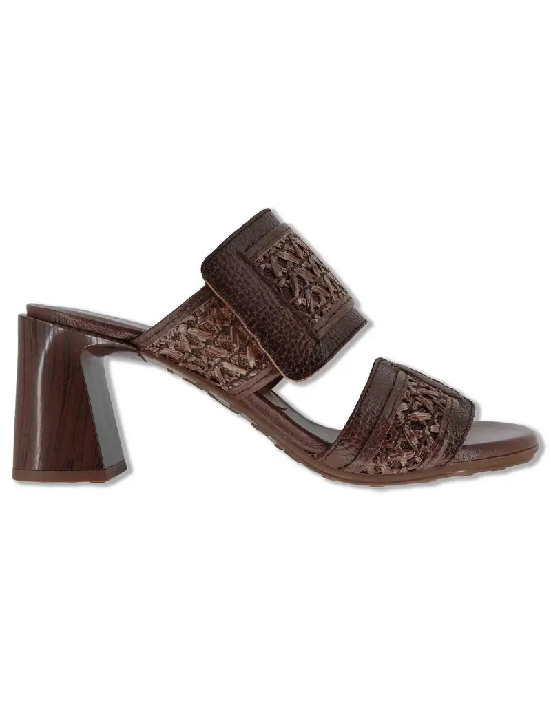 Sandali in pelle cuoio con doppia fascia e tacco alto Donna RHV264747 AVELLANA