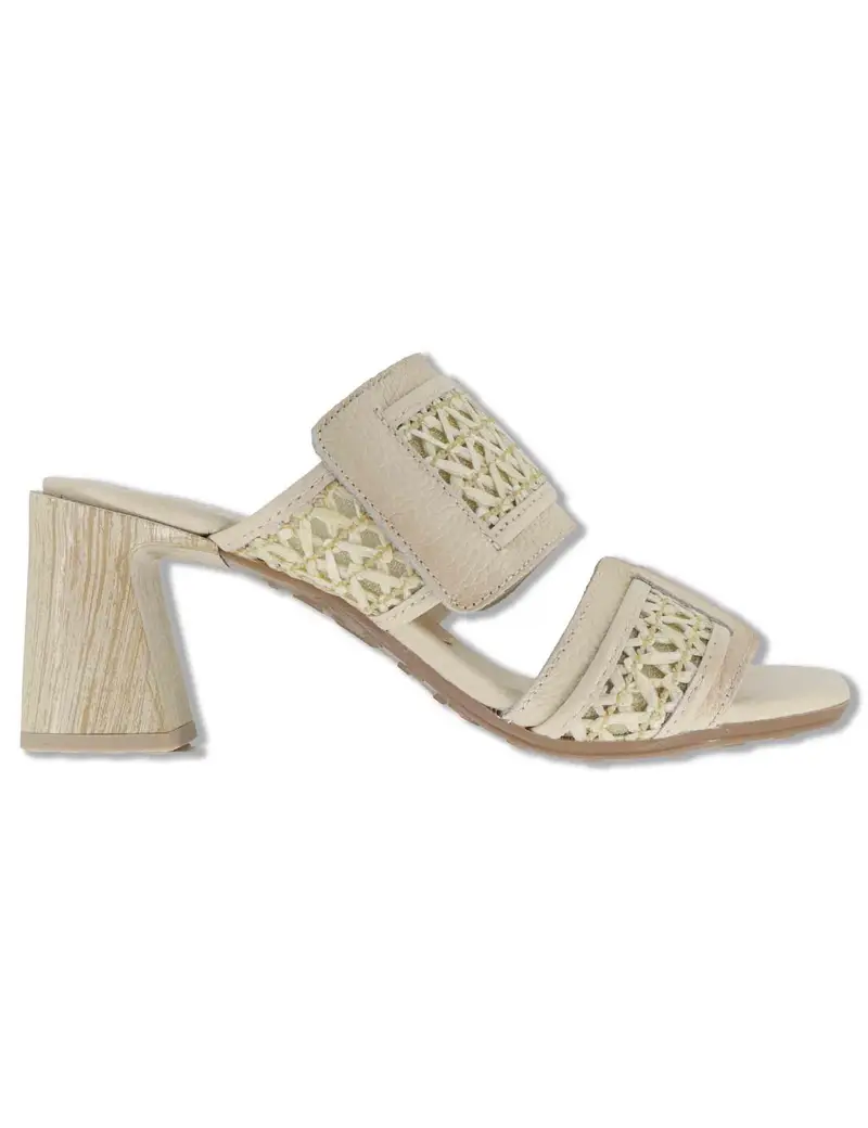 Sandali in pelle off white con doppia fascia e tacco alto Donna RHV264747 PANNA