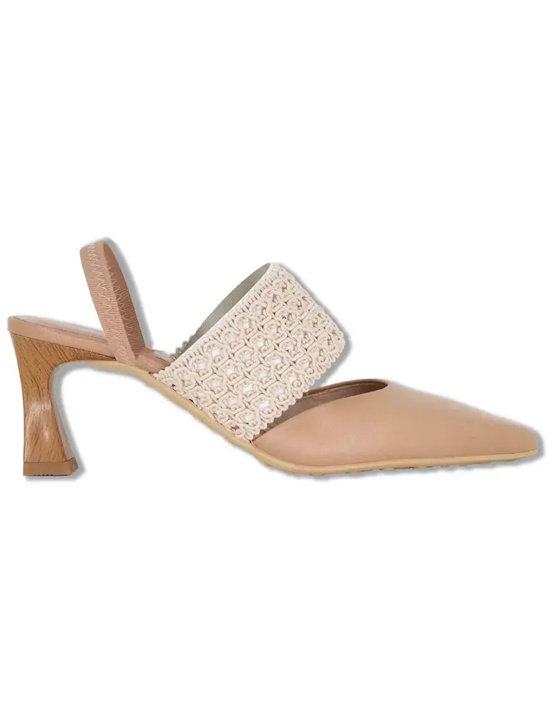 Slingback in pelle cuoio con tacco alto e cinturino Donna HV264779 ALMOND